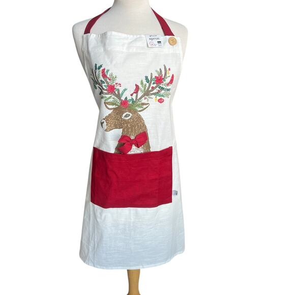 NWT Dasher Deer Spruce Apron Christmas Holiday Festive Entertaining Hosting - Picture 1 of 7